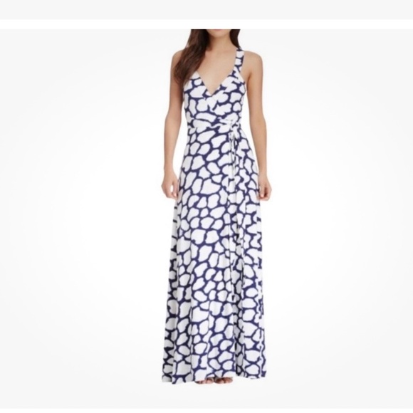 DIANE VON FURSTENBERG DVF Samson Maxi Dress Sz. 6 Blue White Wrap Excellent EUC - Picture 1 of 16